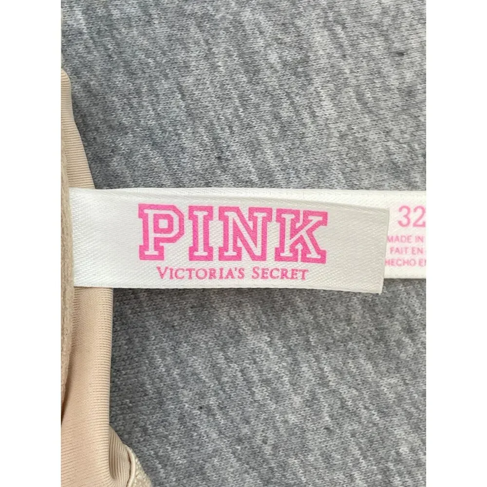 Victorias Secret PINK Bra Womens 32C Beige Stretch Adjustable Strap Push Up‎